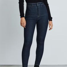 Nwot High Waisted Jeans In Dark Indigo. Size 27 With 28.5” Inseam. From A Smoke Free And Pet Free Home! Everlane Fitted Jeans, Off White Jeans, Everlane Jeans, Slim Straight Pants, Streetwear Jeans, Jeans Dark Blue, Dark Indigo, Black Denim Jeans, Straight Fit Jeans