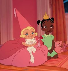 the princess and the frog are sitting on the floor