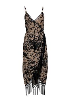 Embrace playful elegance with the House of Harlow "Sonya" dress. With gorgeous florals and textured dots, this timeless wrap dress oozes vintage charm. Dainty lattice embroidery and fringe trim lend a flirty and fun touch to this stunning number. Style with strappy black heels and a velvet clutch for a lovely look. Size S Self 70% Rayon, 30% Silk Lining 100% Polyester Adjustable shoulder straps Wrap style w/ tie closure Midi length Lattice embroidered Fringe trim Bust 31" Waist 28.5" Shoulder to hem 47" Floral Print Midi Dress With Surplice Neckline For Party, Floral Print Midi Dress With Surplice Neckline For Evening, Spring Evening Wrap Dress With Floral Print, Floral Print Wrap Dress For Spring Evening, Summer Evening Wrap Dress With Floral Print, Elegant Floral Print Wrap Dress For Date Night, Elegant Sleeveless Floral Print Wrap Dress, Chic Floral Print Evening Wrap Dress, V-neck Fringe Mini Dress For Party