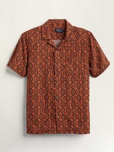 Enjoy cool comfort in a linen-blend camp shirt featuring an exclusive batik-inspired pattern. One open chest pocket, straight hem. 55% linen/45% rayon. Imported. | MEN'S SHORT-SLEEVE LINEN CAMP SHIRT Batik Shirt Men, Camp Shirt, Japanese Men, Boho Shirts, Vibe Clothes, Camping Shirt, Shirt Pattern, Comfortable Fashion, Clothes Gift