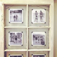 an old window with four pictures in it