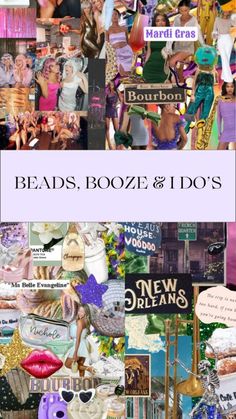 the words beads, booze and do's are shown in many different pictures