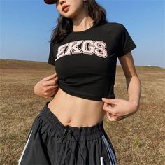 Hot Girl Foam Letter Black Crop Top - graphictee.co Crop Top Outfits Summer, Outfits Hot, Foam Letters, Graphic Crop Top, Embroidered Crop Tops, Black Crop Top, Summer Crop Tops, Neck Crop Top, Top Fabric