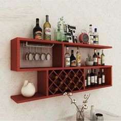 Modern Wooden Commercial Shelf Bar Or Wine Cabinet - My Aashis Diy Wine Shelf, Salon Desk, Shelf Bar, Bar Tender, Display Kitchen, Light Sofa, Wine Shelves, Wall Shelf Decor