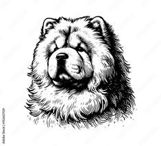 a black and white drawing of a dog's head with its eyes closed, it is