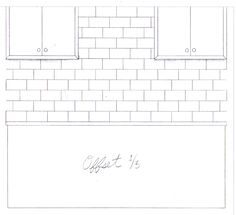 a drawing of a kitchen with cabinets and cupboards