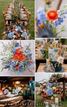 various pictures of flowers and candles on tables