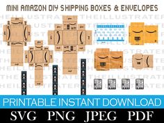 printable instant shipping boxes and envelopes for svg, png, jpf