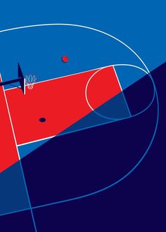 an abstract basketball court with blue and red colors