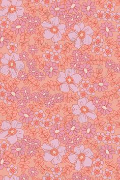 an orange and pink flowered background with many small flowers on the bottom right corner