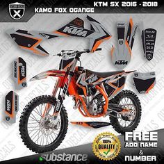 an orange and black dirt bike graphics kit