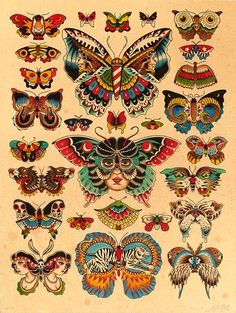 an old book with lots of colorful butterflies on it