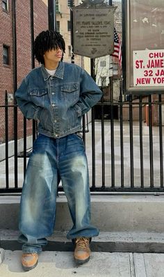 Full Denim Outfit, Baggie Jeans Outfit, Baggy Jeans Outfits, Streetwear Inspo, Mens Casual Outfits Summer, Black Men Street Fashion, Concept Clothing, Jeans Outfits