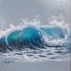 an oil painting of a large wave in the ocean