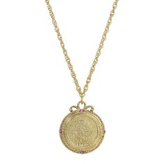 This gold tone pendant necklace from 1928 showcases each flower of the month and is the perfect accessory for anyone with a sense of style. This gold tone pendant necklace from 1928 showcases each flower of the month and is the perfect accessory for anyone with a sense of style. NECKLACE DETAILS Pendant size: 1.5 in. Chain length: 20 in. Clasp: lobster-claw Metal: alloy Plating: gold tone Finish: polished Not appropriate for children 14 years old and younger. Size: One Size. Color: Pink. Gender: Yellow Gold Medallion Necklace With Vintage Charm, Vintage Charm Yellow Gold Flower Pendant Necklace, Antique Gold Medallion Necklace For Anniversary, Antique Gold Round Pendant Necklace For Anniversary, Vintage Yellow Gold Charm Necklaces With Round Pendant, Vintage Gold-tone Coin Necklace For Gift, Vintage Yellow Gold Round Pendant Charm Necklaces, Gold Flower Pendant Jewelry With Vintage Charm, Gold Necklace With Vintage Flower Pendant