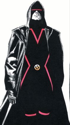 a drawing of a man in a black outfit