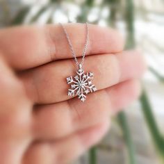 Silver Snowflake Necklace / 925 K Silver Christmas Gift Winter | Etsy Snow Flake Pendant Necklaces, Silver Snowflake Necklace For Anniversary, Silver Snowflake Necklace With Cubic Zirconia, Silver Cubic Zirconia Snowflake Necklace, Christmas Silver Cubic Zirconia Necklace, Silver Jewelry Christmas Gift For Her, Silver Cubic Zirconia Necklaces For Christmas, Silver Clavicle Necklace For Christmas, White Gold Snowflake Necklace For Anniversary