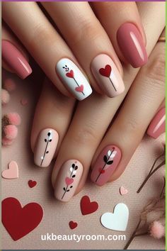 If you are doing something special for Valentine’s Day, why not decorate your nails with Valentine’s day nail art? Nail designs for Valentine’s Day usually include hearts or roses, and traditional Valentine’s Day colors, like pink, red and white. This post lists 30 ideas for Valentine’s Day Nails. Trendy, short designs, simple, gel, acrylic, pink, square, french tip, black, acrylic coffin, pink and red, short almond, simple Nail Love Designs, French Hearts Nails, Nail Art In Short Nails, Nail Art With Roses, Love Nail Art Designs, Pink Nail Art Short Nails, Nail Art Heart Design, Love Nails Design, Nails With Heart Designs