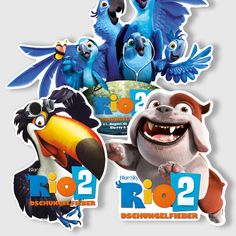 the rio 2 movie poster is shown in three different colors and features characters from various films