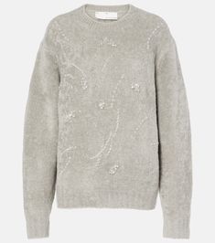 Embellished wool-blend sweater in grey - Xu Zhi | Mytheresa Sparkly Sweater, Embellished Sweaters, Wool Blend Sweater, Grey Sweater, Designing Women, Balenciaga, Wool Blend, Color Design, Knitwear