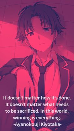 a man in a suit and tie with an anime quote on the bottom saying it doesn't matter how it's done