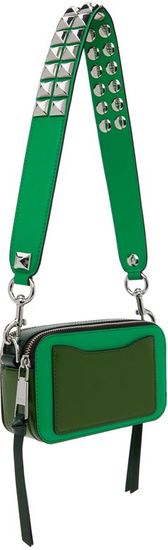 Saffiano calfskin shoulder bag in tones of green. Studded detailing at adjustable and detachable shoulder strap. · Logo hardware at face · Patch pocket at back face · Twin zip closures · Patch pocket at two-compartment interior · Faille lining in gray · Silver-tone hardware · H4.25 x W7.25 x D2 in Supplier color: Fern green/Multicolor Modern Green Shoulder Bag With Branded Hardware, Designer Green Shoulder Bag With Adjustable Strap, Modern Green Shoulder Bag With Silver-tone Hardware, Green Shoulder Bag With Palladium Hardware, Green Leather Shoulder Bag With Branded Hardware, Luxury Green Shoulder Bag With Metal Hardware, Green Crossbody Bag With Palladium Hardware, Luxury Green Bags With Metal Hardware, Green Leather Bag With Branded Hardware