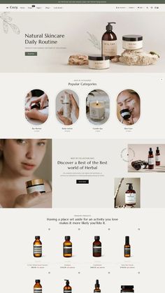 the website for skin care products is displayed