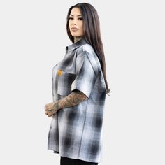 FB County Short Sleeve Checker Flannel Shirt Fb County, Chola Girl, Flannel Shirt, Black And Tan, Grey And White, Brown And Grey, Black Shirt, Breathable Fabric, White And Black