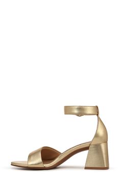 A belt ankle strap sets the tone as it secures the fit of this flared-block-heel sandal cushioned with Naturalizer's Contour+ Comfort technology. 2 1/2" heel Adjustable ankle strap with buckle closure Cushioned footbed Leather upper/synthetic lining and sole Imported Gold Ankle Strap Heels With Stacked Heel, Gold Ankle Strap Heels With Buckle Closure, Gold Block Heel Sandals Medium Width, Gold Ankle Strap Block Heels With Padded Heel, Gold Sandals With Stacked Heel Medium Width, Gold Sandals With Ankle Strap And Stacked Heel, Gold Sandals With Stacked Heel And Medium Width, Gold Ankle Strap Block Heels With Stacked Heel, Gold Ankle Strap Sandals With Sculpted Heel