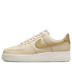 DQ7569-102 Cream Sneakers With Perforated Toe Box For Streetwear, Classic Beige Sneakers For Streetwear, Beige Custom Sneakers With Cushioned Footbed For Streetwear, Beige Leather Sneakers For Streetwear, Nike Air Force 1 Leather Sports Shoes With Perforations, Nike Air Force 1 Leather With Perforations For Streetwear, Beige Custom Sneakers With Gum Sole For Streetwear, Nike Air Force 1 Leather With Perforations, Sporty Cream Nike Air Force 1 For Casual Wear