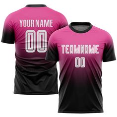 a pink and black soccer jersey with the number 00 on it, that reads your name