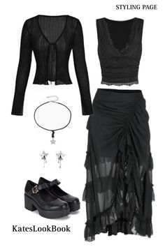 Goth outfit, monochromatic outfit, outfit ideas, fashion, summer goth outfits, everyday outfits Goth Sheek Outfits, Goth Modern Outfits, Everyday Goth Outfit, Goth Outfit Ideas Simple, Concert Goth Outfit, Light Gothic Outfits, Lite Goth Outfits, Mana Outfit Ideas, Monochromatic Looks Outfits