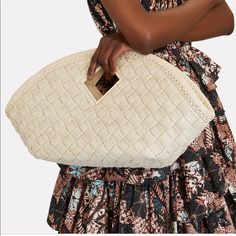 Purchased This And Haven’t Used It. Item Has Been Sitting On A Closet Shelf. Luxury Beige Clutch For Shopping, Luxury Woven Cream Shoulder Bag, Rectangular Woven Cream Bag, Rectangular Cream Woven Bag, Elegant Natural Shoulder Bag With Braided Handles, Luxury Beige Straw Bag With Round Handle, White Straw Bag With Top Handle, White Woven Top Handle Bag, Neutral Tote Bag With Detachable Handle