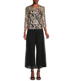 Alex Evenings Cropped Wide Leg Flowy Pants | Dillard's Dressy Pants Outfits, Wedding Pants, Wide Leg Pant Suit, Wide Leg Crop Pants, Cropped Wide Leg Pants, Dressy Pants, Alex Evenings, Flowy Pants, Fancy Pants