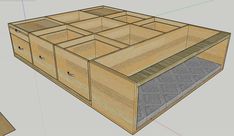 a drawing of a wooden box with drawers on top and bottom part in the middle