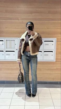 Winter Outfits Bodysuit, Club Outfits For Cold Weather, Andrea Bocelli Concert Outfit, Winter Outfits Vegas, Autumn Fits 2024, Winter Fancy Dinner Outfit, Brown Biker Jacket Outfit, Winter Vegas Outfit, Flared Jeans Outfit Winter