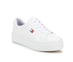 The Women's Tommy Hilfiger Bueri Sneakers are a fashionable and versatile addition to your footwear collection. Crafted with style and comfort in mind, these sneakers are designed to elevate your everyday look while ensuring all-day comfort. Lace-up closure, Cushioned insole for added comfort, Classic round toe, Lightly padded footbed, Durable texture outsole | Women's Tommy Hilfiger Bueri Sneakers in White Size 9 Trendy Everyday Platform Sneakers In Synthetic, Trendy Synthetic Platform Sneakers For Everyday Wear, Trendy Synthetic Sneakers For Everyday, Everyday Trendy Synthetic Platform Sneakers, Trendy Synthetic Everyday Sneakers, Tommy Hilfiger Casual Sneakers For Sports, Tommy Hilfiger Casual Sports Sneakers, Tommy Hilfiger Sneakers For Streetwear With Round Toe, Tommy Hilfiger Casual Sneakers With Laces