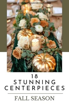 a long table with candles and flowers on it is featured in the cover of this fall season