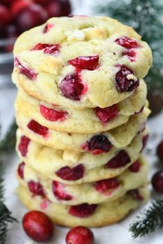 a stack of cranberry white chocolate chip cookies