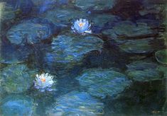 two water lilies are floating in the pond