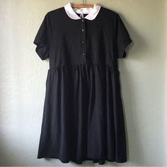 Australian Brand Black Friday Goth Wednesday Addams Babydoll Dress. 100% Cotton With Pockets And Collar Neckline. Us Size 8. Black Summer Dress With Peter Pan Collar, Black Cotton Dress With Short Sleeves, Casual Black Doll Collar Dress, Black Mini Dress With Short Sleeves For Daywear, Black Buttoned Daywear Dress, Black Buttoned Dress For Daywear, Wardrobe Goals, Wednesday Addams, Size 8 Dress