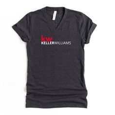 Kw Keller Williams Logo Unisex V-Neck T-Shirt. As a Real Estate agent on the run, these t-shirts make the workday stylish, comfortable, and professional. In addition, they help promote your business anywhere you go. The equipment and supplies used to make my products are all commercial grade quality. Each design is made with one of the best vinyl in the industry and cut with a commercial grade plotter. It is then pressed with a high-pressure commercial heat press to make the final product. Each Fitted V-neck Graphic Tee, Fitted V-neck Graphic Tee T-shirt, Vinyl Logo, Realtor Gifts, Keller Williams, On The Run, The Run, Promote Your Business, High Pressure