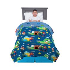 PRICES MAY VARY. 100% Microfiber SUPER MARIO DESIGN: This cozy and colorful "Plumber Mario" patterned comforter adds next-level style to the bedroom of any Super Mario fan. Young gamers will love how the bold Mario, Luigi, and Yoshi imagery brings the iconic Nintendo videogame characters into their world. TWO DESIGNS IN ONE: Mario, Luigi, Yoshi and Toad bring Nintendo’s game-winning style to one side of this bold blue reversible Super Mario comforter. When it’s time to level up to a new look, si Super Mario Design, Patterned Comforter, Mario Design, Videogame Characters, All The Princesses, Pink Comforter, Kids Comforters, Mario Luigi, Bed In A Bag