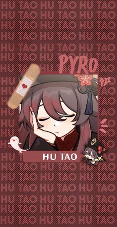 an anime character with her hand on her face and the words pyro written in japanese