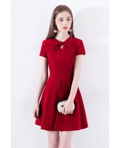 Shop Retro Chic Short Sleeve Little Red Dress With Bow Knot online. All instock with free shipping. Pro since 2009. Formal Short Sleeve Mini Dress In Solid Color, Solid Color Short Sleeve Mini Dress For Evening, Short Sleeve Mini Dress With Bow For Party, Elegant Short Sleeve Solid Mini Dress, Chic Short Sleeve Dresses With Bow, Elegant Solid Short Sleeve Party Dress, Elegant Short Sleeve Party Dress, Evening Dress With Bow And Short Sleeves, Knee-length Short Sleeve Party Dress