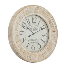 an old wooden clock with roman numerals and numbers on the face, isolated against a white background