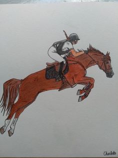 a drawing of a man riding on the back of a horse