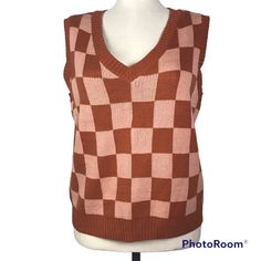 Neon Soul Vest V Neck Sleeveless Sweater Vest Ladies Size 2x Color Brown Plaid Pullover 100 % Acrilic Machine Wash Measurements Chest : 22 Length : 22 See Pictures For More Information (A-88) Cotton Tank Vest For Fall, Cotton Tank Sweater Vest For Fall, Retro Tank Vest, Trendy Tank Sweater Vest For Layering, Casual Sleeveless Fall Vest, Casual Brown Vest For Spring, Casual Brown Tank Vest, Trendy Fall Sweater Vest Tank, Brown Tank Top For Fall