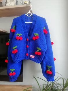 Hello, our dark blue cherry look lily cardigan is 100% handmade and belongs only to our brand @pnkimera.  Flowers have turned into cherries. All eyes will be on you with this unique cardigan. It's time to celebrate the arrival of spring with this unique cardigan. Handmade Cardigan, Unique Cardigan, Thick Cardigan, Blue Cherry, Blue Cardigan, Knitted Shawls, Time To Celebrate, Winter Outfits Women, Fashion Today