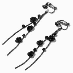 Claire's Black Rose Vines 2" Clip-On Drop Earrings Crown Hair Clip, Piercing Kit, Party Hair Accessories, Flower Crown Hairstyle, Rose Vines, Wedding Gift Bags, Hair Accessories Gift, Metal Keychain, Jewelry Words